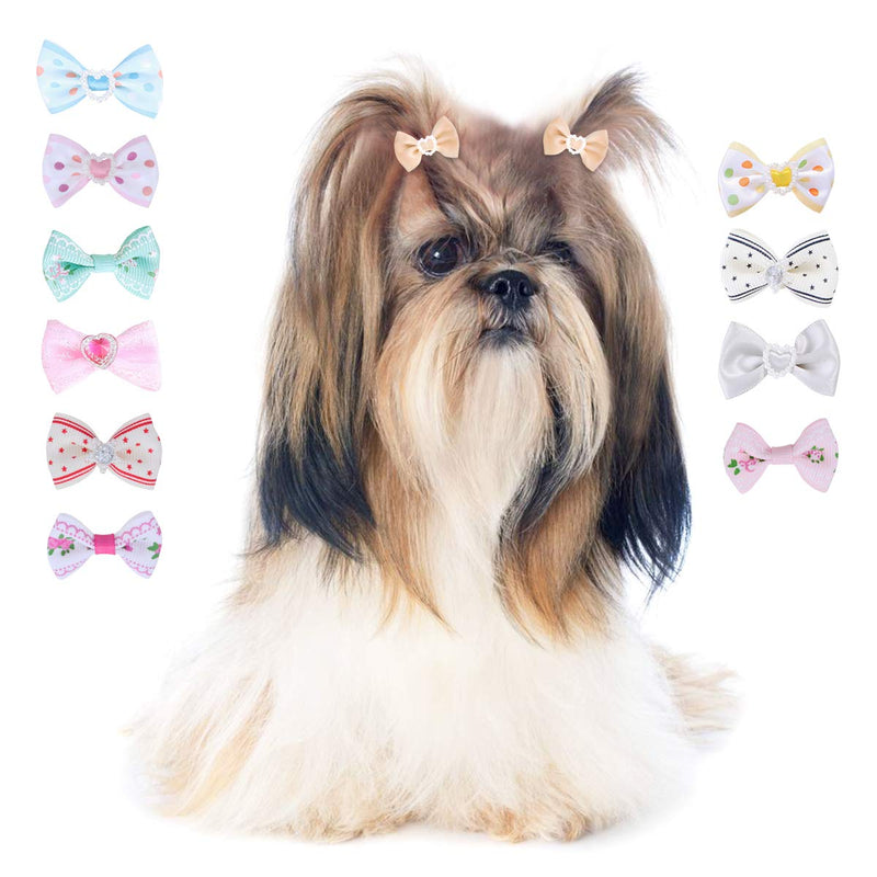 [Australia] - UEETEK 60PCS (30 Paris) Cute Puppy Dog Small Bowknot Hair Bows with Rubber Bands Handmade Hair Accessories Bow Pet Grooming Products (60 Pcs,Cute Patterns) 