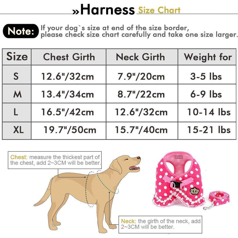 [Australia] - SELMAI Puppy Cat Small Girl Dog Dots Vest Harness Leash Set Mesh Padded No Pull Lead (Size Run Small,Please Check Size Details Carefully Before Purchase) M(Chest Girth 13.4";Neck Girth 8.7") Pink 