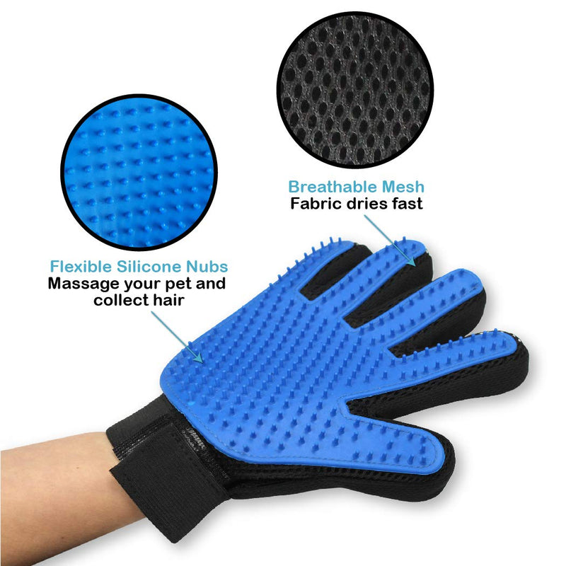 Pets First Dog Grooming Gloves Best Professional Deshedding, Brushing, Cleaning Mitt Tool for Small, Medium or Large Dogs & Cats. Fur & Hair Remover. Prevents Matted Coats. Soft Rubber Bristle Brush - PawsPlanet Australia