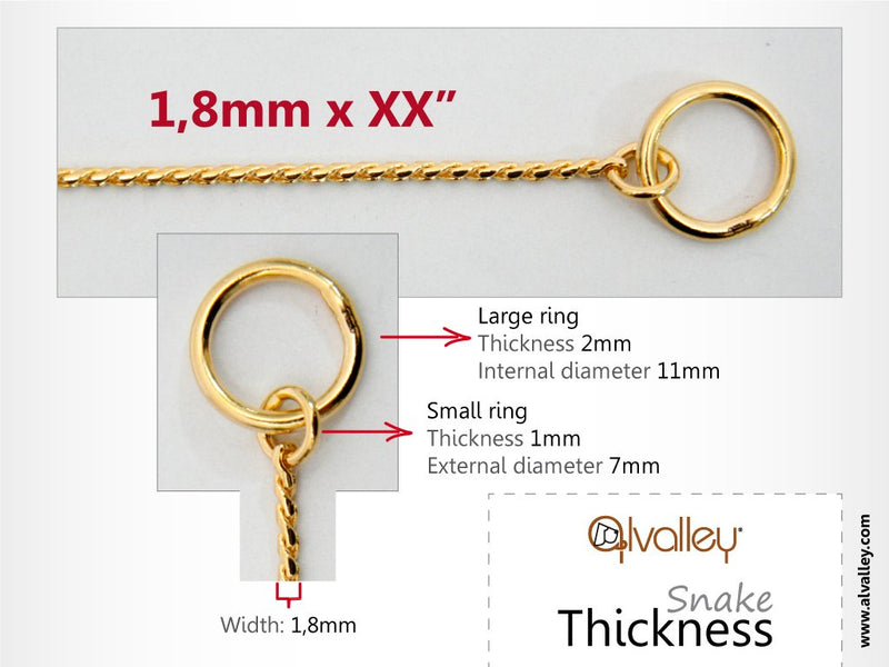 [Australia] - Alvalley Sknake Show Chains for Dogs Thickness 1,8 mm x 14 in Chrome Plate 