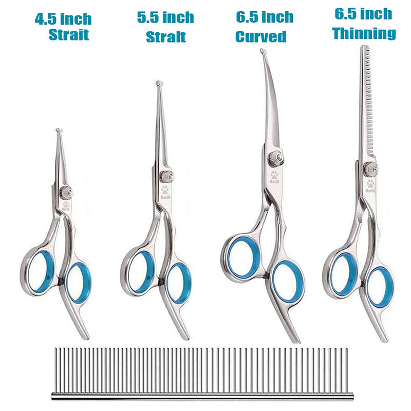 MAOCG Dog Grooming Scissors Set, Safety Round Blunt Tip Grooming Tools, Professional Curved,Thinning,Straight Scissors with Comb,nail cliper and nail file,Grooming Shears for Dogs and Cats. 4 Scissors Different Size - PawsPlanet Australia