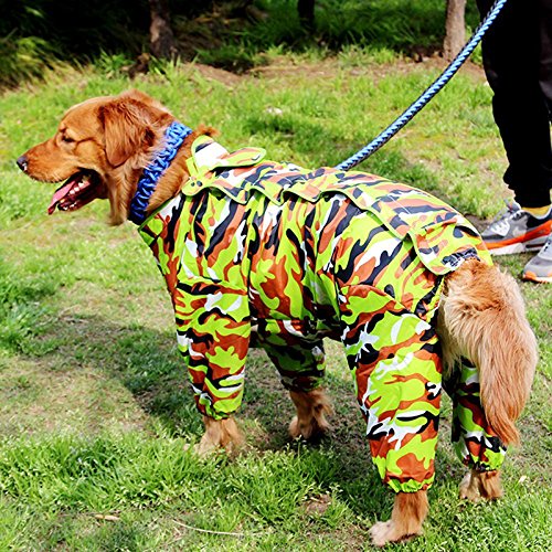 ZoonPark Dog Raincoats,Four-legged Full body Raincoat Waterproof Polyester Adorable Hoodie Poncho Clothes Raincoat for Medium Dogs Large Dogs Labrador Samoyed Golden Retriever 26 ：(Chest 86cm Back Length 68cm) Green - PawsPlanet Australia