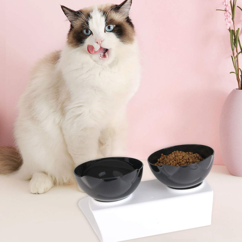 [Australia] - Legendog Cat Bowls,15°Tilted Cat Food Bowl Double Cat Dishes, Cat Feeder Cat Feeding Bowl Raised with Stand, Cat Food Water Bowl for Cats and Small Dog black+black 