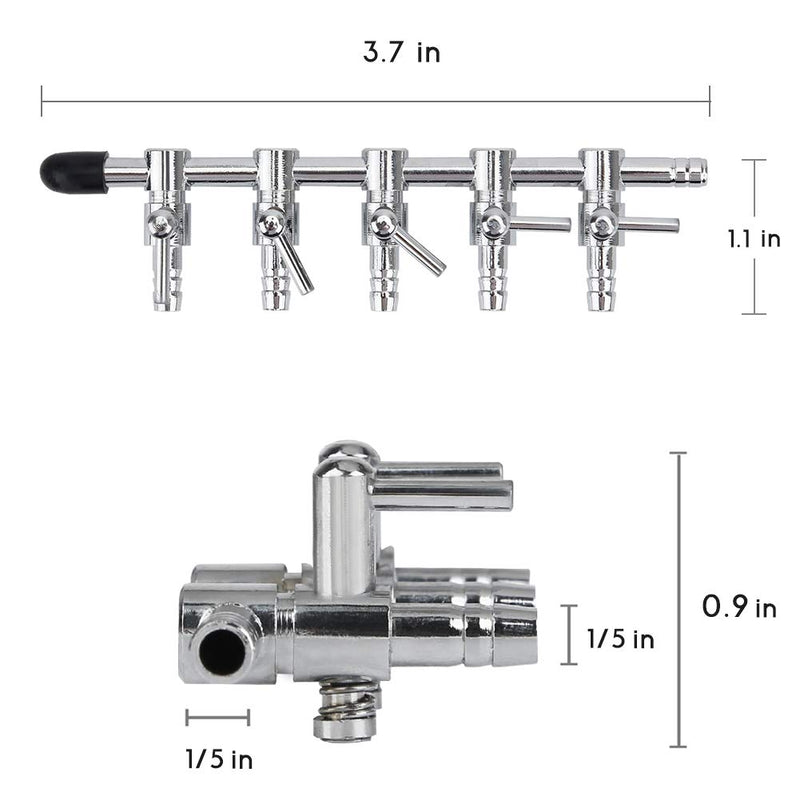 [Australia] - Pawfly 5-Way Aquarium Air Flow Control Lever Valve Distributor Splitter Pump Accessories Set with 5 Check Valves & 6 Suction Cups for Fish Tank 