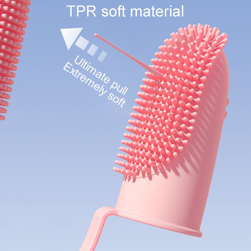 zoerbufan Dog Toothbrush Fingerling Silicone, 360° Fully Wrapped Bristles Anti-Plaque Finger Dog, Reusable Pet Finger Toothbrush for Small, Medium and Large Dogs (Pink) Pink - PawsPlanet Australia