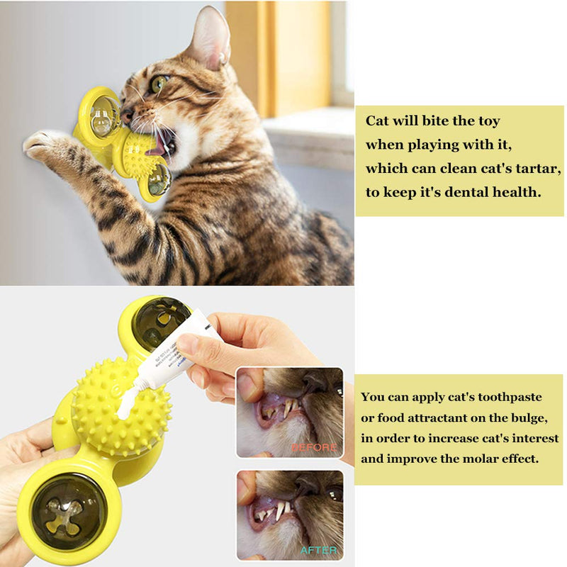 Catnip Toy for Indoor Cats, Rotating Windmill Cat Toy Turntable Teasing Interactive Toy with Suction Cup, Wall Mount Cat Spinner Toy with Glow Ball & 2 Catnip Balls - PawsPlanet Australia