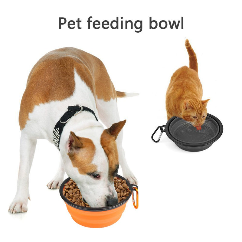 BUYGOO Large Collapsible Dog Travel Bowls Food Grade Silicone Foldable Dog Bowls with Carabiner, Dispenser and Waste Bags, Large Portable Dog Water Food Bowls for Small to Large Pet (Balck and Orange) - PawsPlanet Australia