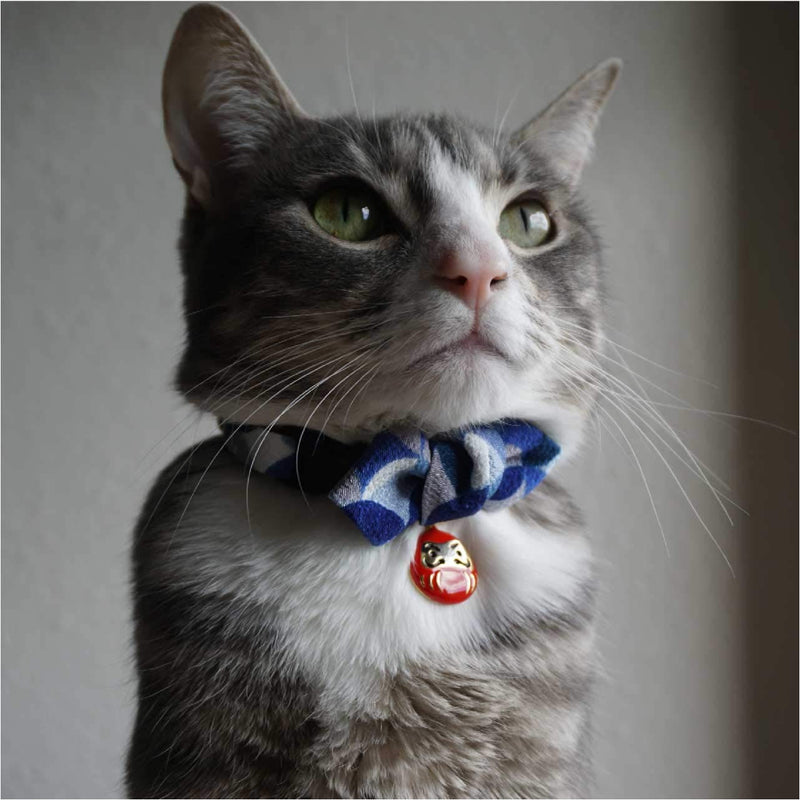 Necoichi Daruma Charm Bow Tie Cat Collar Blue - PawsPlanet Australia