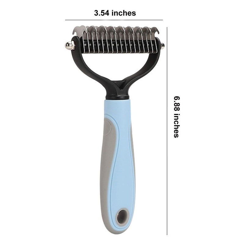 Ubrand Pet Grooming Tool - 2 Sided Undercoat Rake for Cats & Dogs - Safe Dematting Comb for Easy Mats & Tangles Removing - No More Nasty Shedding and Flying Hair Blue - PawsPlanet Australia