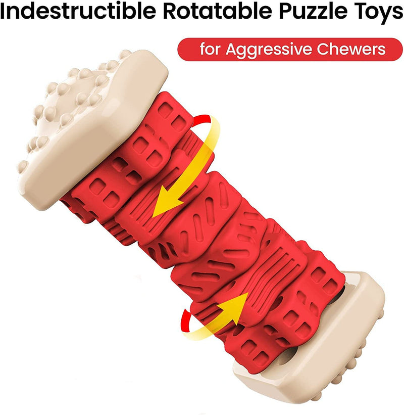 AOZOOM Dog Toys for Aggressive Chewers, Tough Durable Dog Chew Toys, Dog Puzzle Toys with Beef Flavor, Interactive Dog Toys, Safe Rubber Indestructible, for Large Medium Small Dogs - Red - PawsPlanet Australia