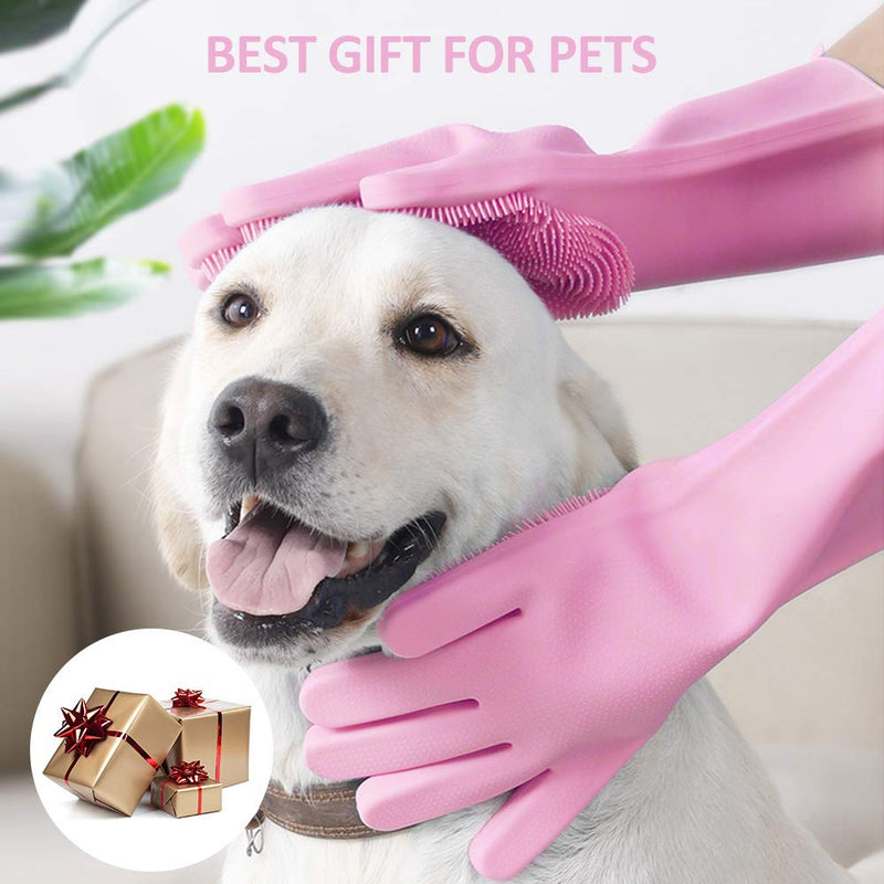 Pet-Grooming-Gloves for Bathing & Hair-Removal, Dog and Cat Brush Bath-Scrubber Glove, Pets Silicone Scrubbing Gloves for Shedding, Pet Shower Attachment Supplies for Anti-Bite & Anti-Scratch (Pink) - PawsPlanet Australia