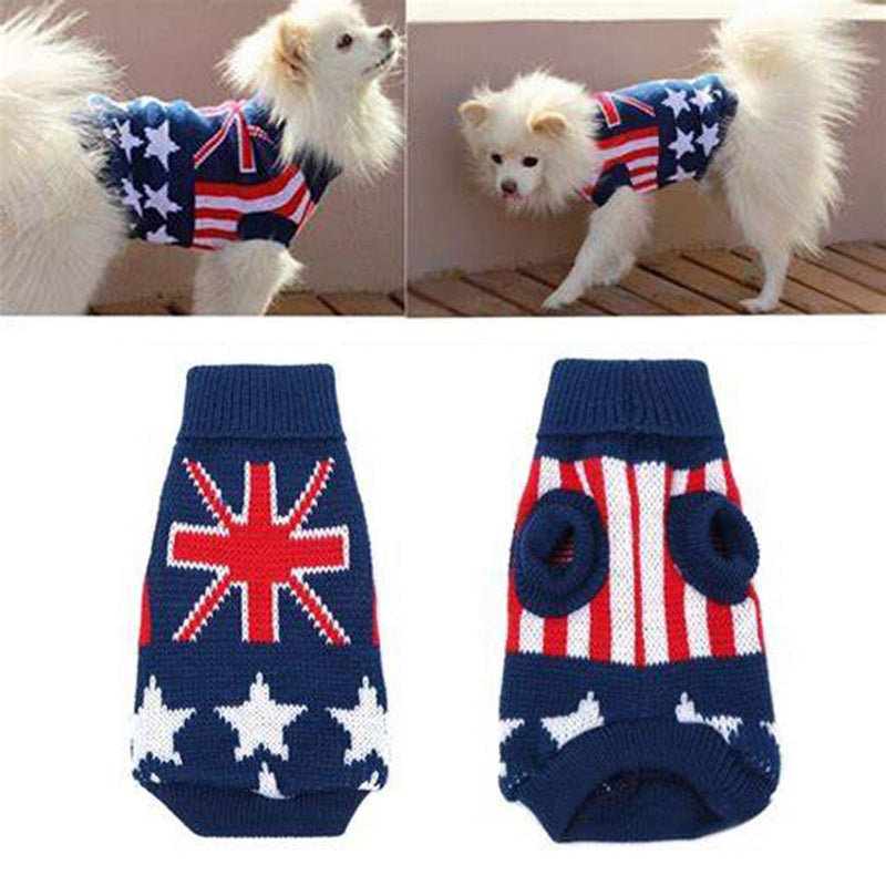 Dog Sweater Outfits Pet Puppy Warm Clothes Turtleneck Knitwear Small Animals Jumpsuit Clothes Autumn Winter Thickening Warm Sweatshirt Small Middle Large Doggie Coats Thanksgiving Day Gift (10", Flag) 10" - PawsPlanet Australia