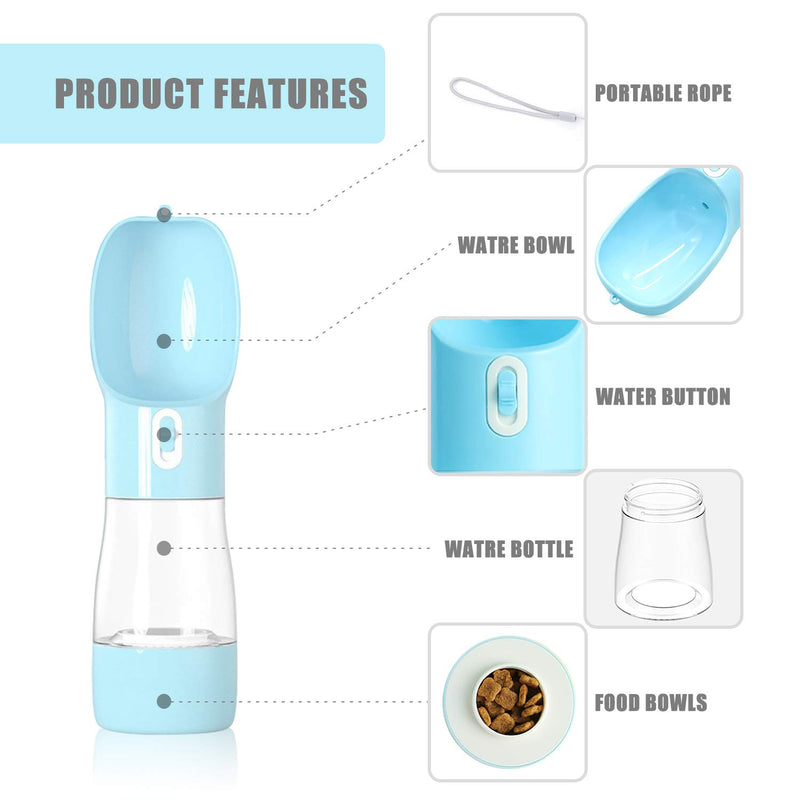 [Australia] - CAACBB Dog Water Bottle for Walking, Water Dispenser, Multifunctional Dog Cat Puppy Feeder Traveling Bowls with Food Container, Lightweight & Convenient Portable Pet Drinking Cup blue 