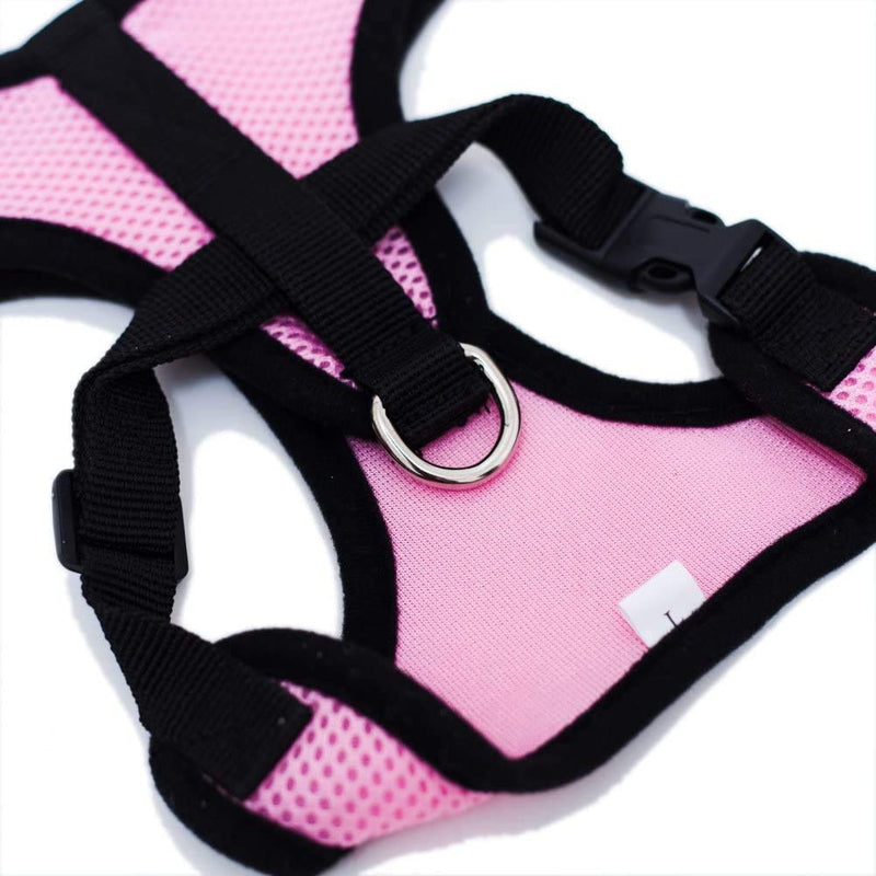 Locisne Mesh Fabric Puppy Dog Vest Harness Soft Adjustable Comfortable| Pet Lead Chest Walking Leash with Clip (Small,Pink) S pink - PawsPlanet Australia