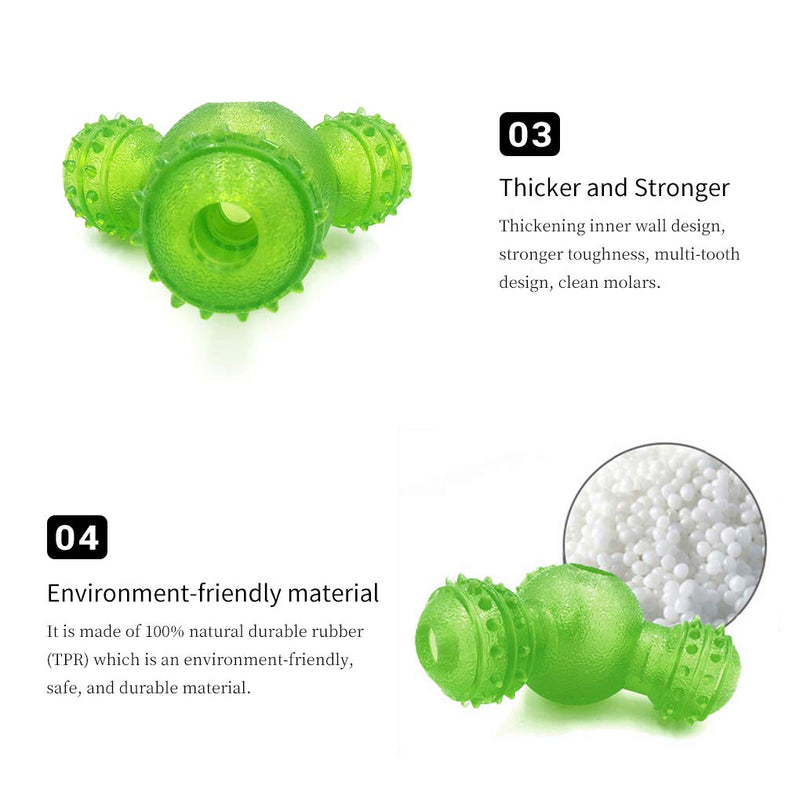 WishLotus Interactive Dog Toys, IQ Treat Dog Food Dispenser Three-Hole Rubber Dog Chew Toy Durable Bite Resistant Dog Treat Ball and Tooth Cleaning Pet Toys for Small and Medium Dogs (Green) Green - PawsPlanet Australia