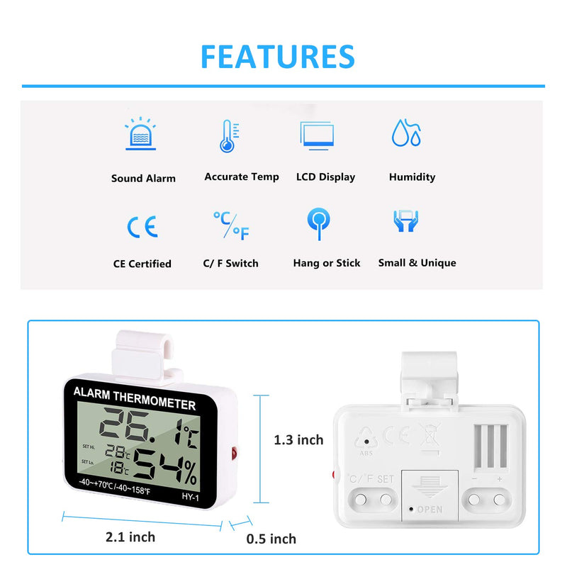 capetsma Mini Hygrometer Reptile Thermometer Digital LCD Monitor Reptile Thermostat Humidity Meter Gauge Reptile Supplies Humidifier for Terrarium Greenhouse Basement Babyroom - F/C - Sound Alarm - PawsPlanet Australia