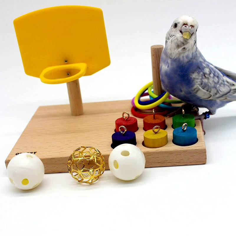 QBLEEV Bird Toys, Bird Trick Tabletop Toys, Training Basketball Stacking Color Ring Toys Sets, Parrot Chew Ball Foraing Toys, Education Play Gym Playground Activity Cage Foot Toys Combination toy - PawsPlanet Australia