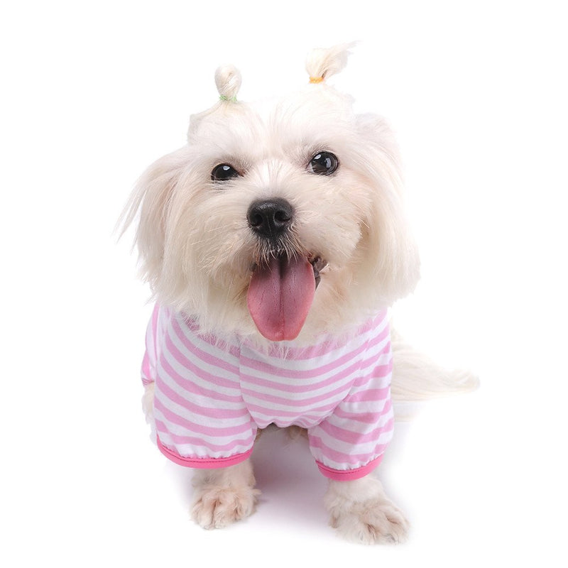 [Australia] - Pet Dog Pajamas Soft Cotton Shirt Jumpsuit Cute Overall Doggy Cat Strip Clothes Apparel for Play Sleep Small Red Strip 