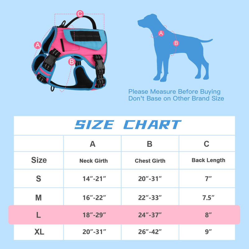 WINGOIN 2023 Upgraded Tactical Dog Harness for Large Dogs, No Pull Adjustable Harness with Handle and 2 Pockets, Reflective Military Service Dog Vest Harness for Training Walking Hiking (Pink,L) 1Pink & Blue - PawsPlanet Australia