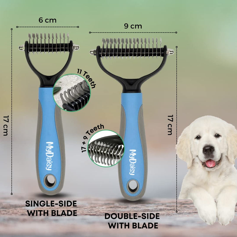 MYDAISY dog brush undercoat, dog brush long hair undercoat, cat brush long hair, dog comb, undercoat brush cat, dog brush, undercoat brush dogs, dog comb longhair L blue - PawsPlanet Australia