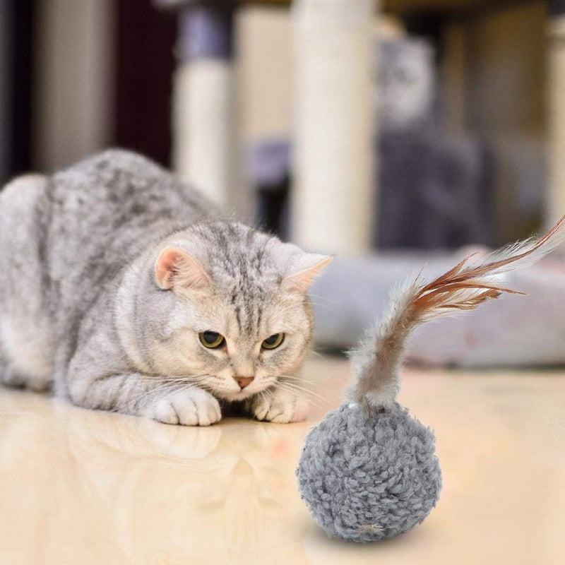 12Pcs Cat Toy Balls Portable Pet Plush Ball with Feather and Catnip Cat Playing Toy Soft White Gray Brown Ball toy for pet cats - PawsPlanet Australia