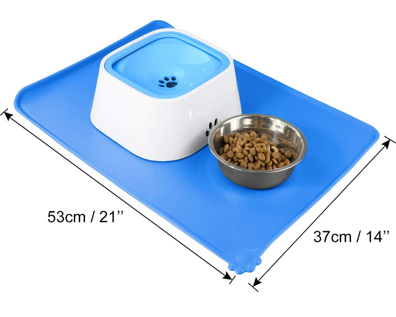 [Australia] - Joytale Dog Cat Food Mat, Large (21" x 14") or Medium (18" x 12") Silicone Waterproof Pet Feeding Mats, Non Slip Pet Bowl Mats Placemat 21" x 14" Blue 