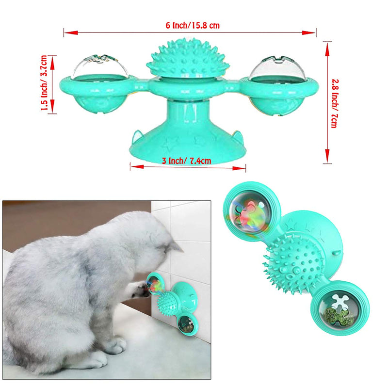 [Australia] - HH HHAO SPORT Windmill Cat Toy Turntable Cat Spinning Toy Teasing Interactive Cats Suction Cup Toy Indoor Cat Spinner Aggressive Kitty Toy Massage/Tickling Ball with Glowing Ball and Catnip Blue 