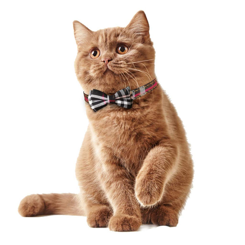 [Australia] - KUDES 2 Pack/Set Cat Collar Breakaway with Cute Bow Tie and Bell for Kitty and Some Puppies, Adjustable from 7.8-10.5 Inch Black+Brown Plaid 