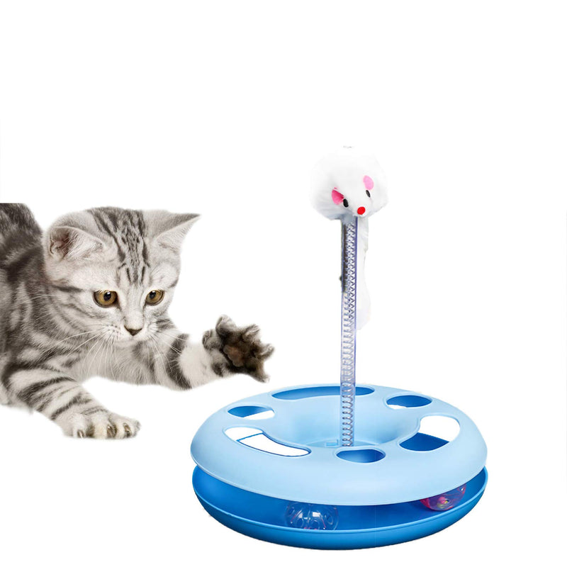 Assic Interactive Cat Toys - Rotating Mouse & Ball Exercise Kitten Toy,Funny Cat Teaser Toys for Indoor Cats,Pet Cat Spring Toy with Moving Balls Catch Exercise blue - PawsPlanet Australia