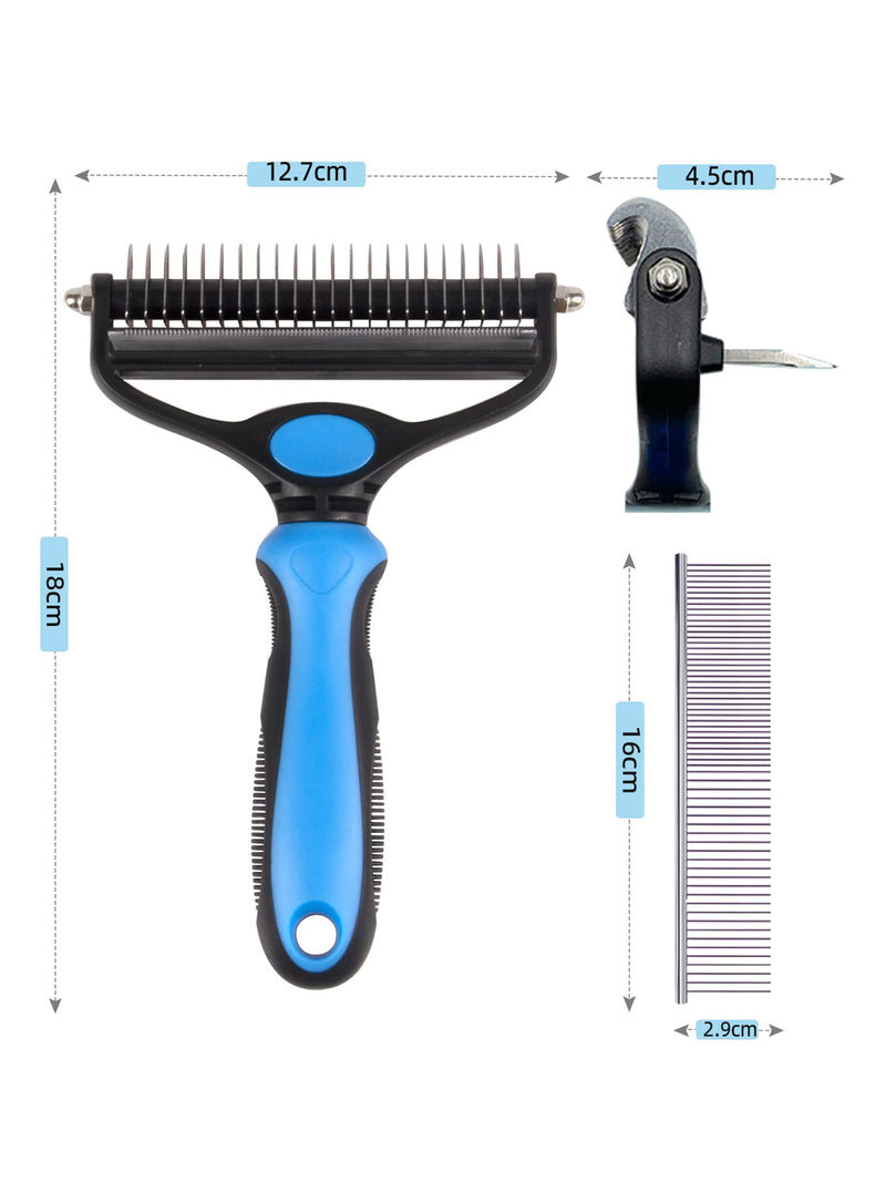 SUNNEKO Dog Cat Grooming Hair Brush, 2 In 1 Double Sided Dog Cat Shedding Brush for Short & Long Hair, Pet Safe Remover Dematting Comb with Rubber Handle for Cockapoo Labrador other dogs & cats, Blue L [Upgraded]-Blue-2in1 - PawsPlanet Australia