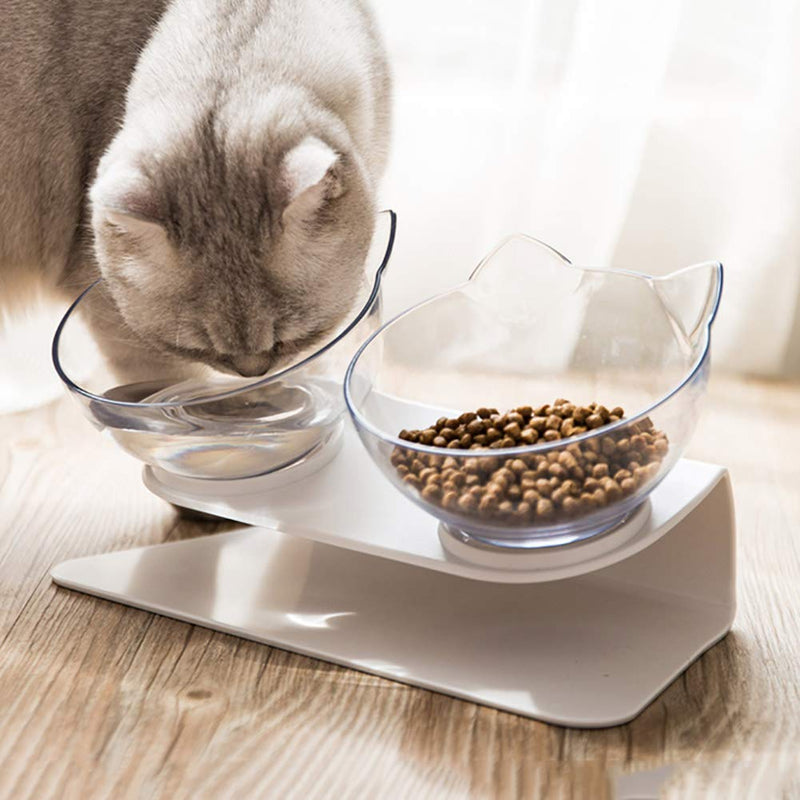 Love Dream Elevated Cat Bowls with Raised Stand, Pet Food Water Feeder Bowl, 15° Tilted Pet Bowl Stress-Free Suit for Cats Small Dogs Clear+Clear - PawsPlanet Australia