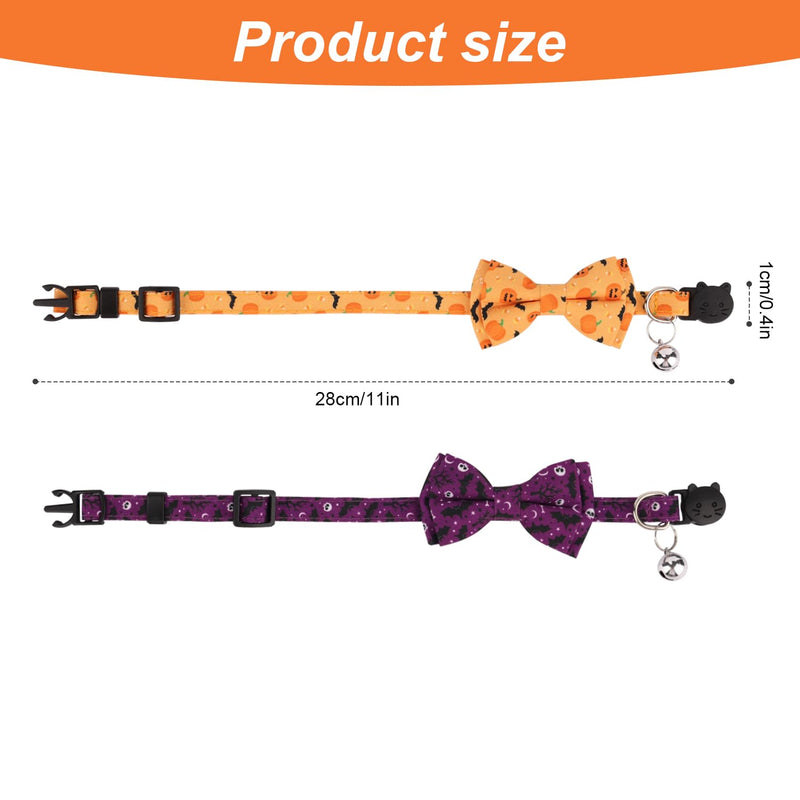 SAVITA 2pcs Halloween Cat Collar, Adjustable Cat Collar with Bow Printed Pumpkin Bats Pattern Cat Collar Breakaway with Silver Bell Cute Collar for Kittens Puppies - PawsPlanet Australia