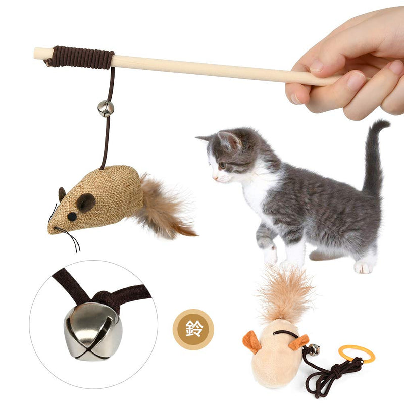 Set of 7Pcs Cats Interactive Toys, Domestic Cat Gift Toys Animal Cat Gift Box, Perfect Assorted Feather Mickey Mouse Toy for Kitten, Feather Teaser Cat, 1 Wooden Pole Included - PawsPlanet Australia