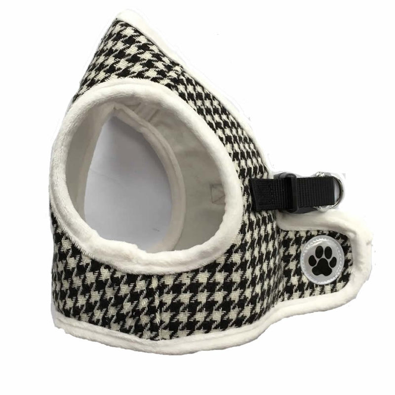 Black/White Houndstooth Small Cute Fleece Padded Dog Puppy Harness Winter Pet Cat Harness,Small Size - PawsPlanet Australia