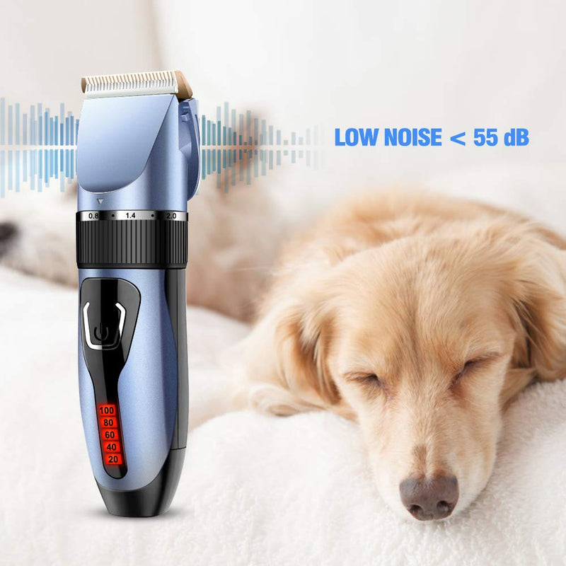 Comsmart Dog Clippers, Upgraded Dog Grooming Clippers Dog Hair Trimmer Cordless Low Noise Rechargeable Electric Quiet Pet Hair Clippers Set for Cats, Dogs, Other Pets Blue - PawsPlanet Australia