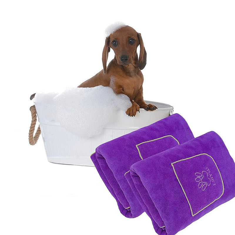 Dog Bathrobe Towel -Dog Drying Towel - Absorbent Microfibre Dog Bath Towel -Machine Washable & Dryable -Pet Drying Towel For Large And Meduiem Dog- 140x70cm - Purple - PawsPlanet Australia