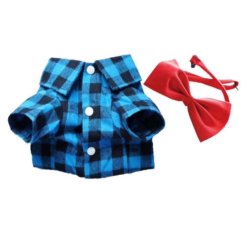 [Australia] - HOODDEAL Soft Casual Dog Blue and Black Plaid Shirt Gentle Dog Western Shirt Dog Clothes Dog Cotton Shirt + Dog Wedding Tie,Blue Medium 