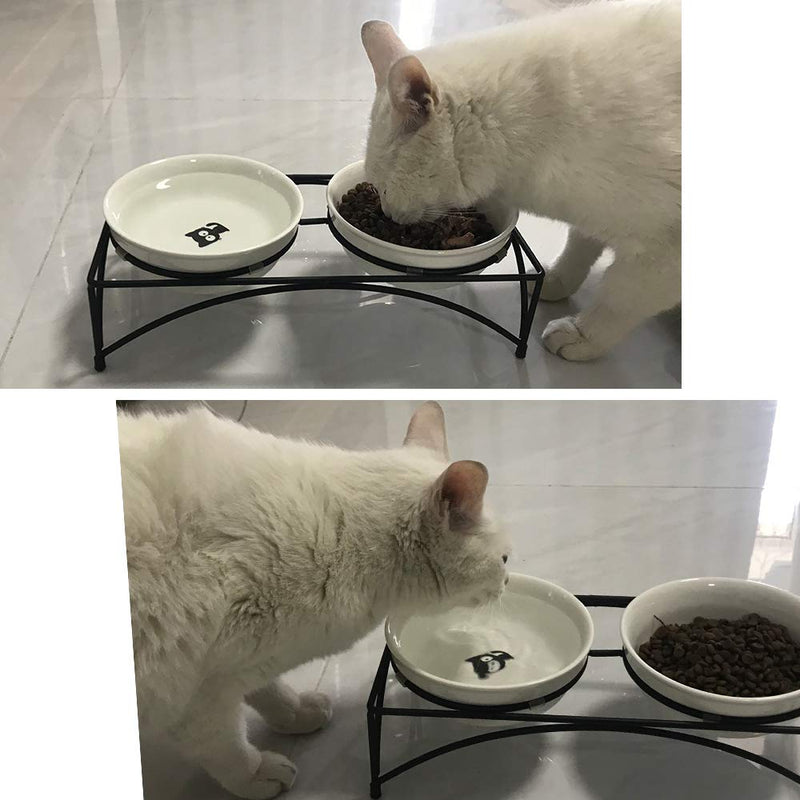 FOREYY Elevated Cat Bowls with 2 Ceramic Bowls and 2 Stainless Steel Bowls,Raised Cat Food Water Bowl with Iron Stand,Porcelain Pet Dishes for Cats and Small Dogs,16 Ounces,Dishwasher Safe - PawsPlanet Australia