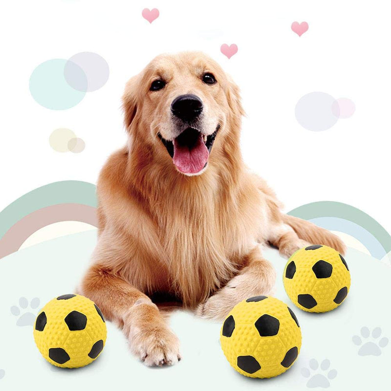 Pssopp Dog Football Toy Colorful Elastic Latex Dog Chew Toys Pet Teeth Cleaning Biting Toy Bite-resistant Squeak Balls Pet Interactive Training Toys(Yellow) Yellow - PawsPlanet Australia