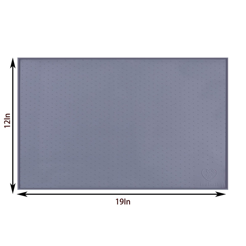 [Australia] - Hubulk Dog Cat Food Feeding Mat L (19"x12") XL (24"x16") or XXL (32X24) 0.5" & 1" inch Raised Edge Silicone Non Slip Waterproof Pet Food Mat Dog Bowl Placemat Large Grey 