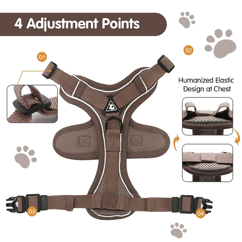 Sheripet Dog Cat Harness,Ajustable No Pull Dog Harness for Small Medium Dogs,Reflective Dog Vest Harness with Leash- No Pull Training, Size Adjustable and Non Choke S Coffee - PawsPlanet Australia