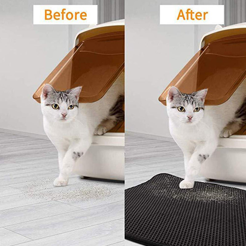 SENDILI Premium Cat Litter Mat - Waterproof Double Layer Design Washable EVA Material Cat Litter Trapper Mat, Black, 65 * 75 * 1.5cm 65*75*1.5cm - PawsPlanet Australia