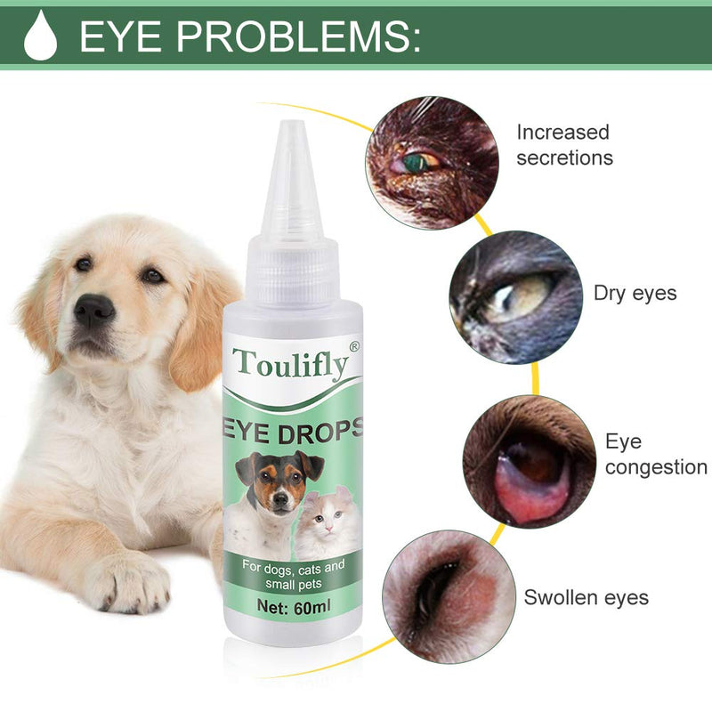 Toulifly Dog Eye Drops, Cat Eye Drops,Dog Eye Drops Natural, Pet Eye Cleaner for Dogs & Cats, Tear Stain & Dirt Crust and Discharge Remover, Helps Reduce Irritation and Prevents Tear Stains 60 ml (Pack of 1) - PawsPlanet Australia