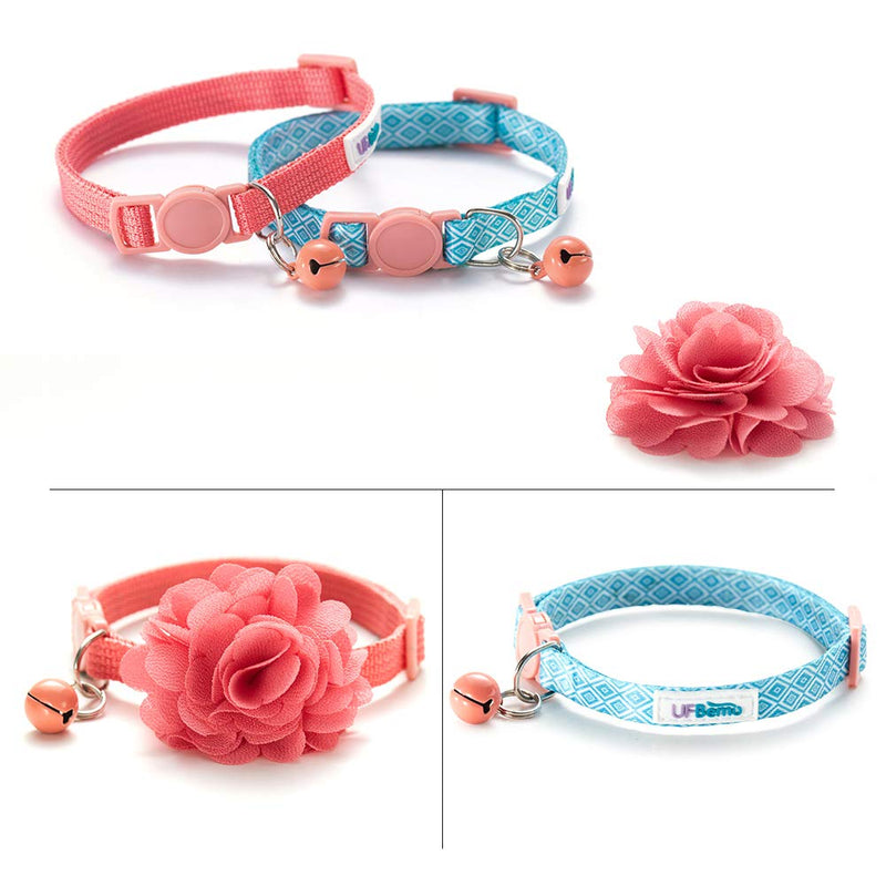 Bluerise 2Pcs Kitten Collars with Flower Breakaway Cat Collars with Bell Adjustable Strap Kitten Collars for Girls Safety Buckle Cat Collars Red - PawsPlanet Australia