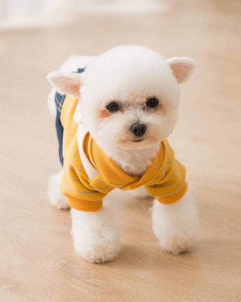 [Australia] - MilTrees Dog Denim Clothes Pet Adorable Sweatshirt & Jeans Onesies Outfits for Medium Small Dogs Puppy Jumpsuit Cat Pants XS(Chest:12.01" Length:7.87") Yellow & Sling Bag Attached 