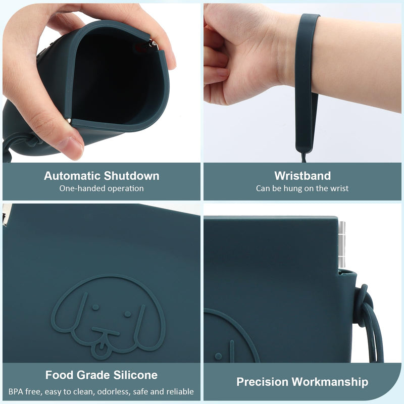 FIDWALL Silicone Dog Treat Bag Automatic Closure with Clickers for Dog Training Walking Dogs and Cats Pocket Size Easy Clean Travel Bag Dark Green - PawsPlanet Australia