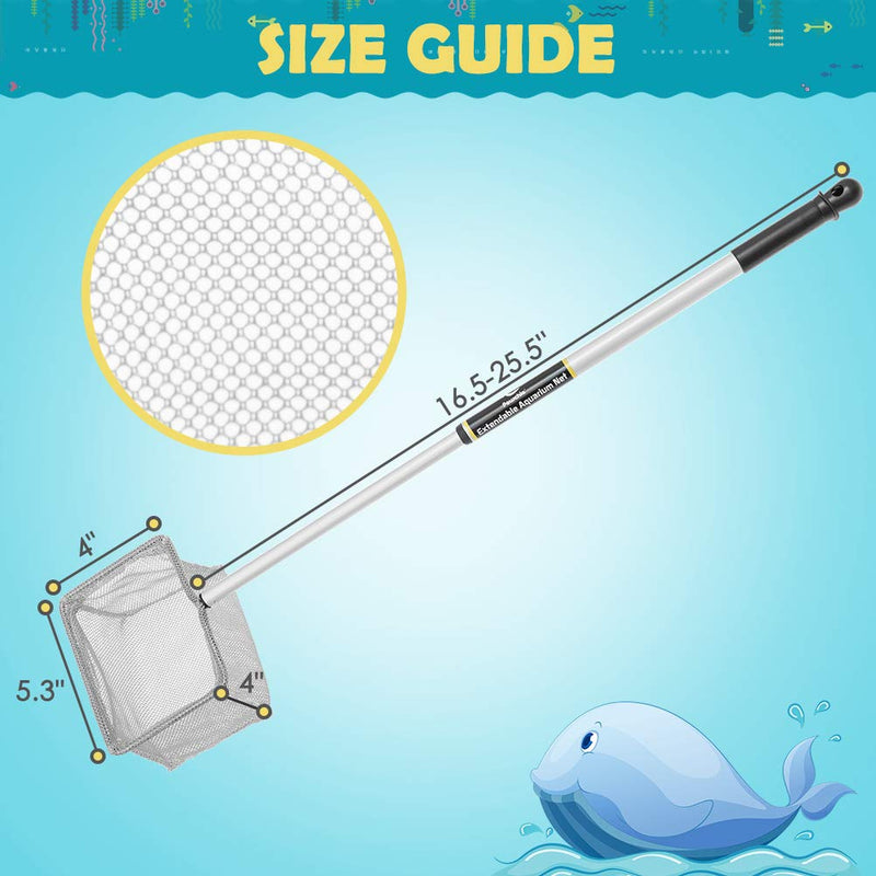 PAWCHIE Aquarium Net Long Handle - Fine Mesh Fish Tank Net Rust-Proof with Extendable 16.5" to 25.5" Aluminum Alloy Handle - PawsPlanet Australia