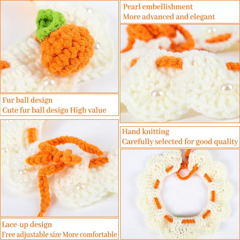 Cat Bib Knitted, FainFun 1 Piece Handmade Knitted Collar for Cat Small Dogs, Adjustable Pet Knitted Scarf, Knitted Tie with Small Oranges for Kittens M - PawsPlanet Australia