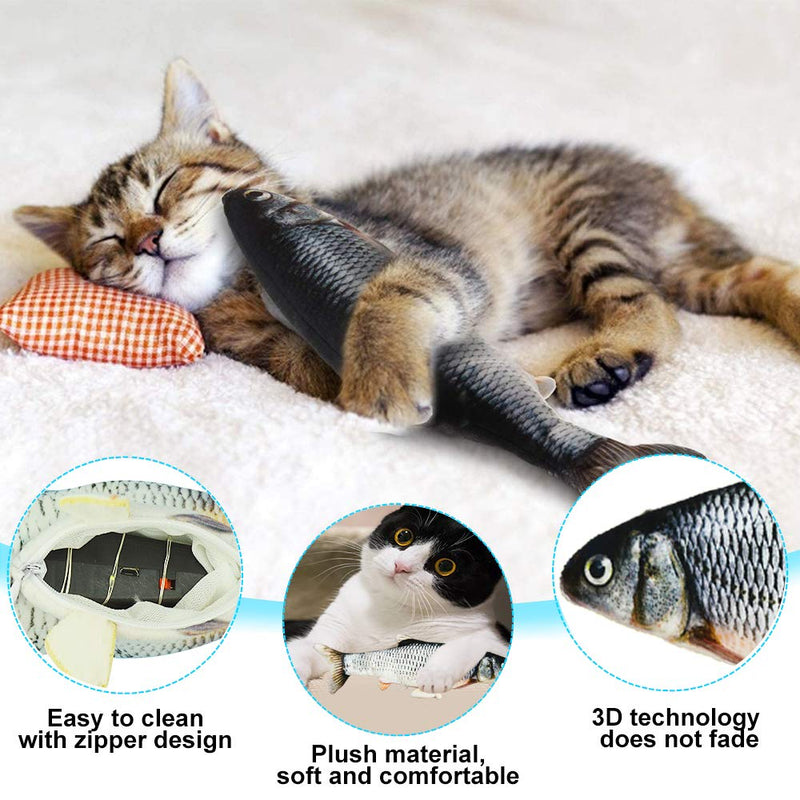 Zubita Toys for Cats, Realistic Catnip Fish Toy Cat Chew Toys Plush Electric Wagging Cat Toy Interactive Washable Toys for Indoor Cats Biting/Chewing/Teeth Cleaning/Kicking (Grass carp + Crucian) - PawsPlanet Australia