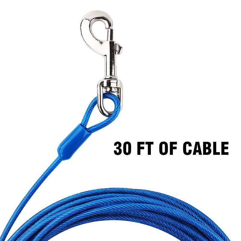 Petbobi 30 ft Tie Out Cable for Dog with Durable Spring and Metal Swivel Hooks for Outdoor, Yard and Camping, Rust- Proof Training Tether dog tether for Small to Medium Dogs Up to 85 Pounds 60Lb 30Ft - PawsPlanet Australia